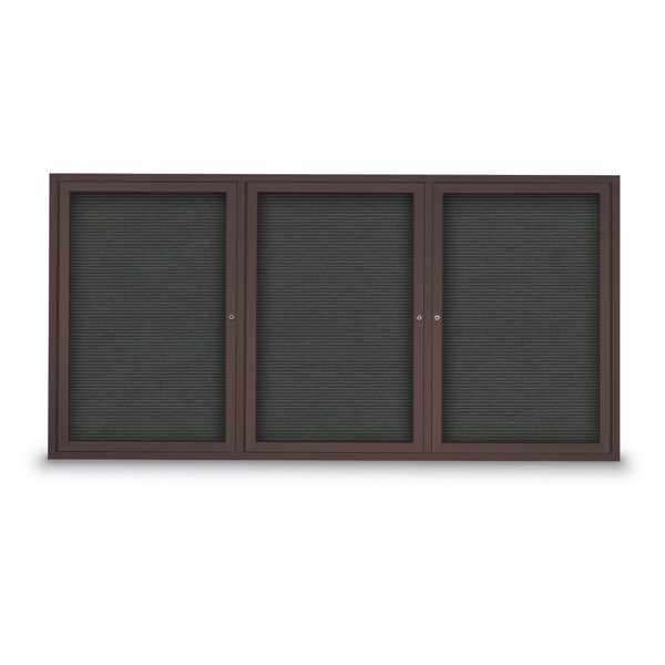 96"x48" 3-Door Enclosed Outdoor Letterboard, Grey Felt/Bronze